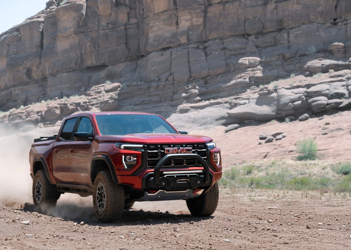 The new 2023 GMC Canyon AT4X package on a dirt road. 
