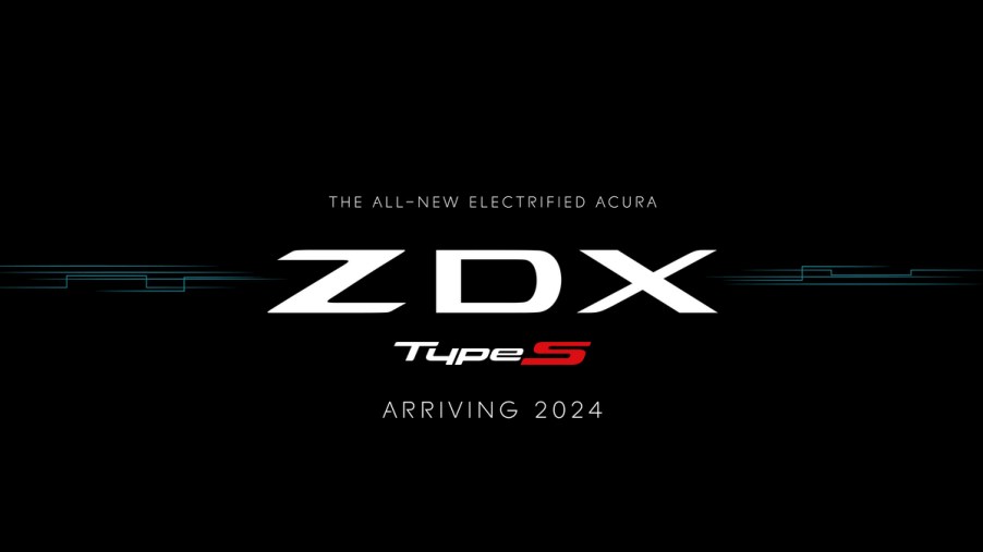 The Acura ZDX logo on a black background announcing its arrival.