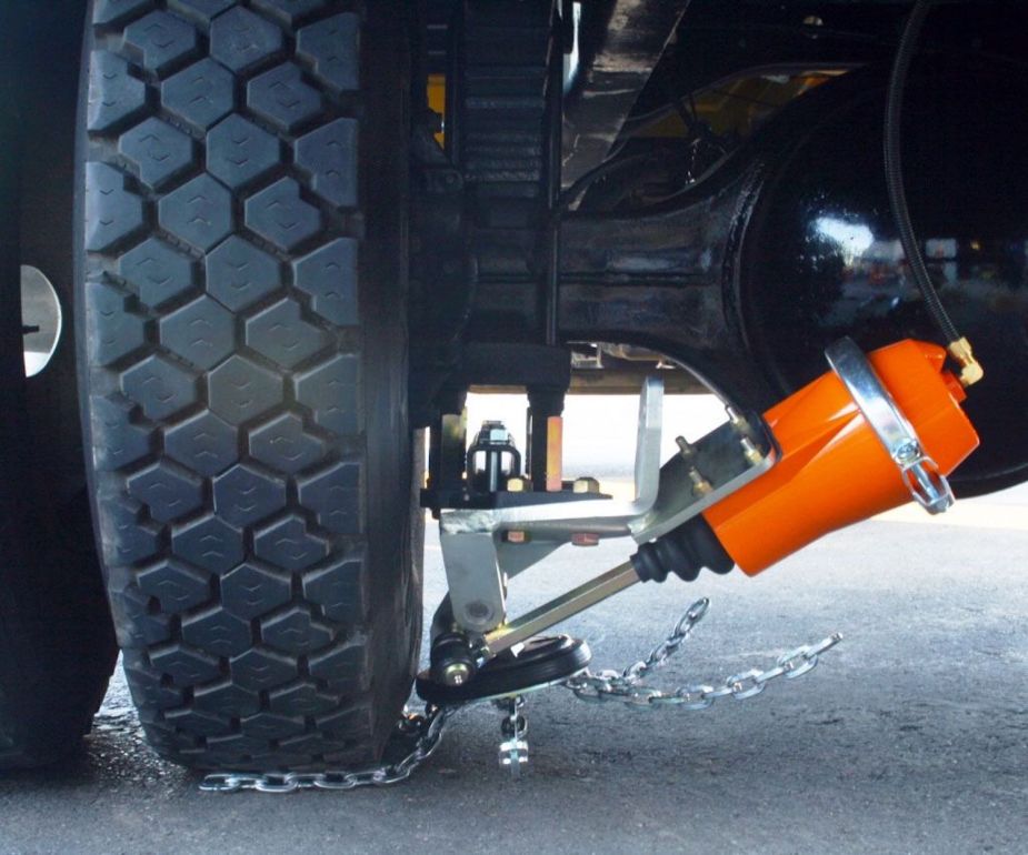 A set of automatic tire chains, an alternative to winter tires.