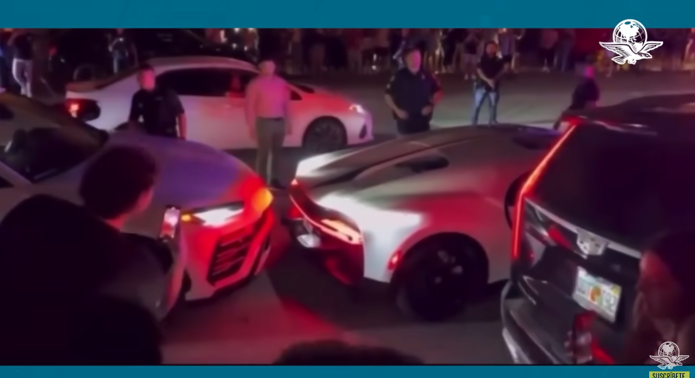 Bad Bunny's Bugatti Chiron outside of his new restaurant after getting hit