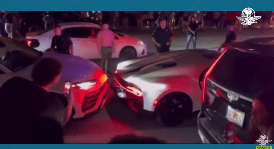 Bad Bunny's Bugatti Chiron outside of his new restaurant after getting hit