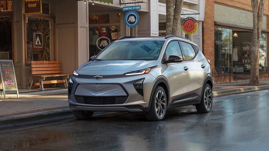 A gray 2022 Chevy Bolt EUV is parked on the street.