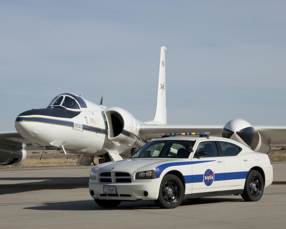 The NASA-liveried Dodge Charger is a staple for pilots of the ER-2.