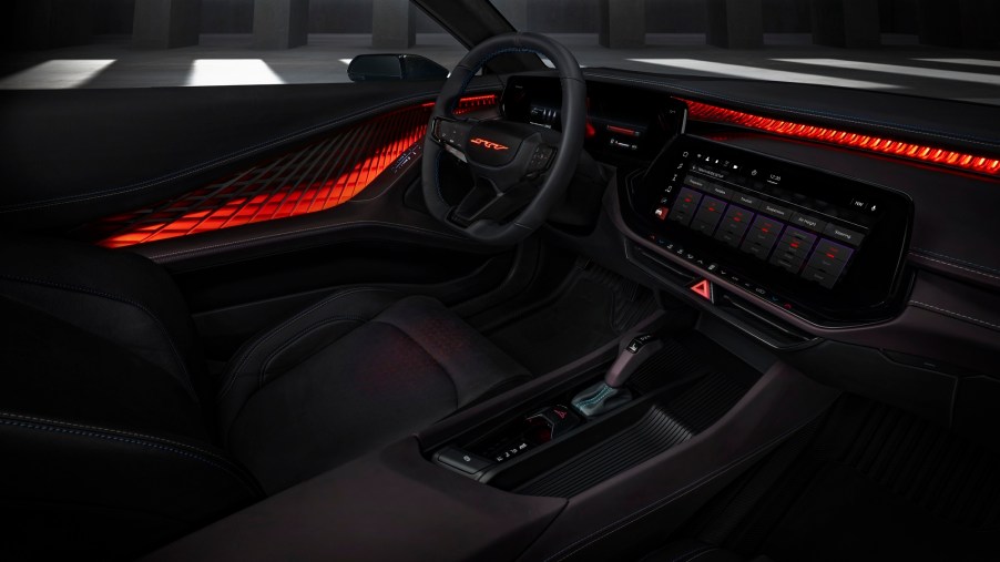 The Dodge Charger Daytona SRT's interior uses wrap around lighting to create its atmosphere.