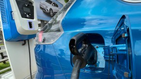 A blue hybrid or EV charging. Something to consider when buying a hybrid or EV