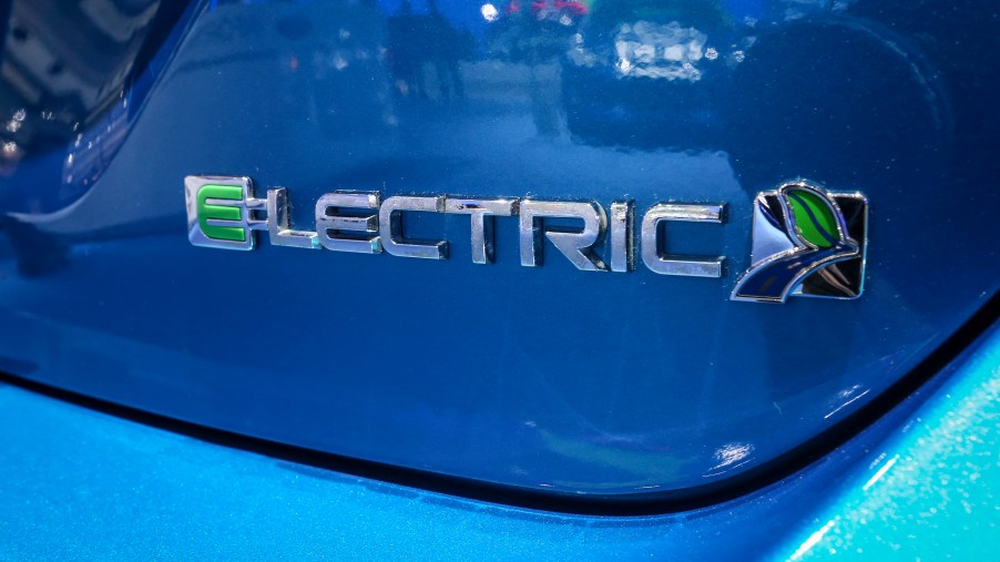 The Ford Focus electric badge up close