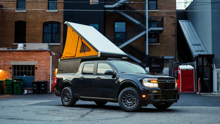 As a small truck, the Ford Maverick shows off that it can handle a camper. 