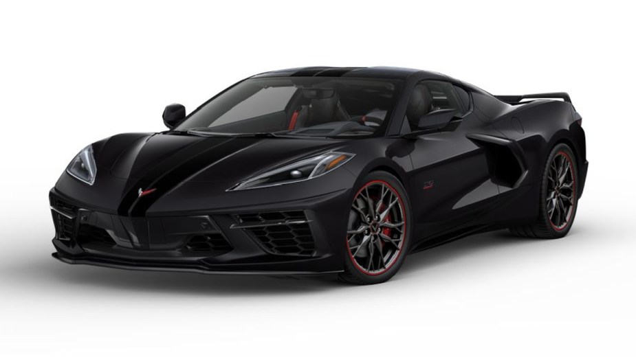 Front angle view of fully loaded new 2023 Chevy Corvette Stingray 70th Anniversary Edition, showing how much it costs