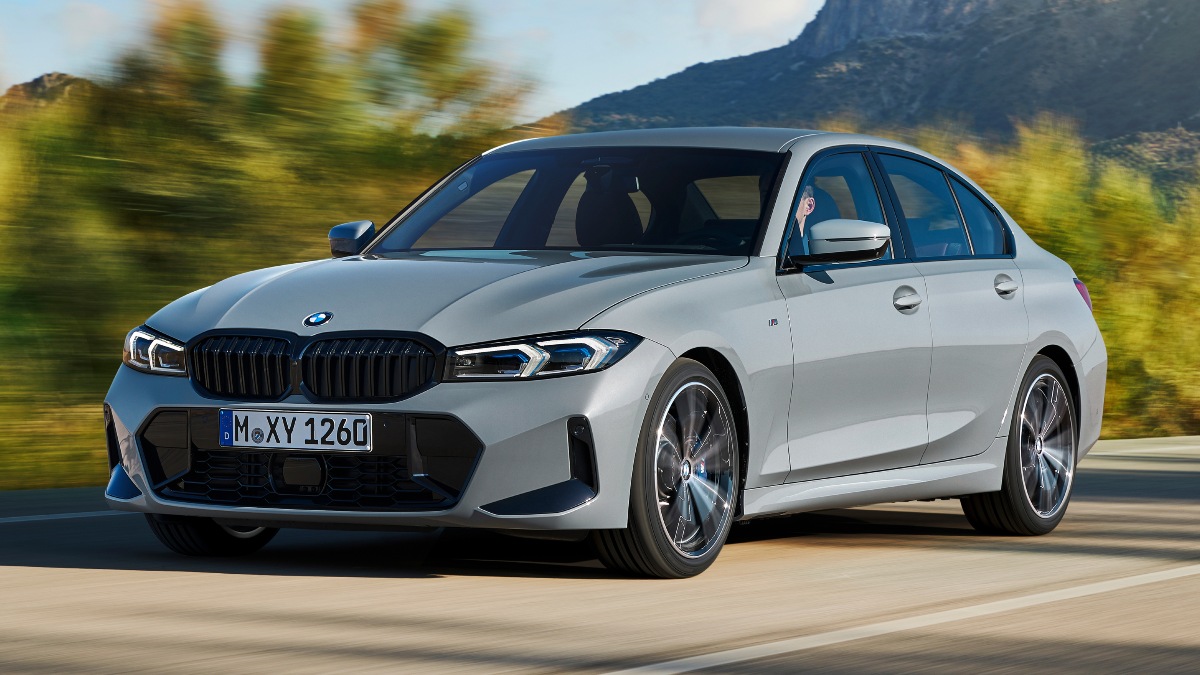 Front angle view of new gray 2023 BMW 3 Series, highlighting how much a fully loaded version costs