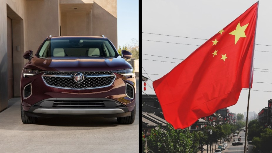 Front view of Buick Envision and Chinese flag, highlighting why Buick is dying in America, but loved in China