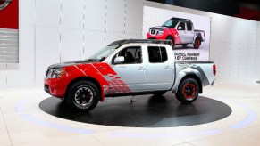 A second generation Nissan Frontier sits on display.