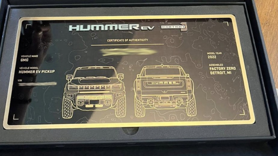 GMC Hummer EV Edition 1 Commemorative Plaque