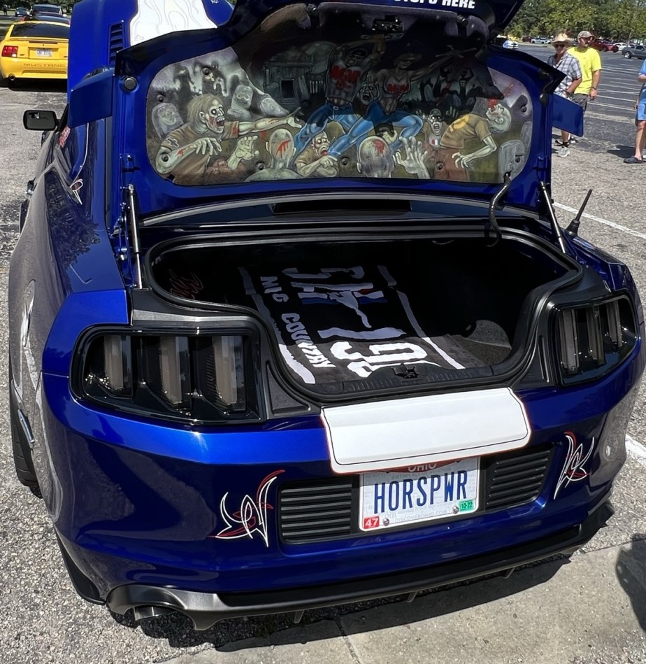 Hell Horse Trunk, this mustang has an airbrushed mural in the trunk