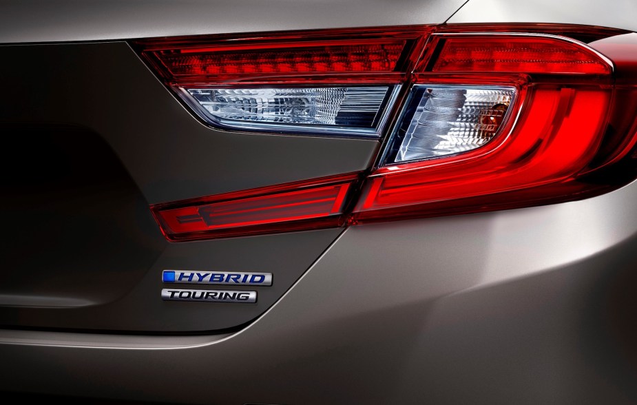 The back of a Honda Accord Hybrid sedan as a close up of the tail light.
