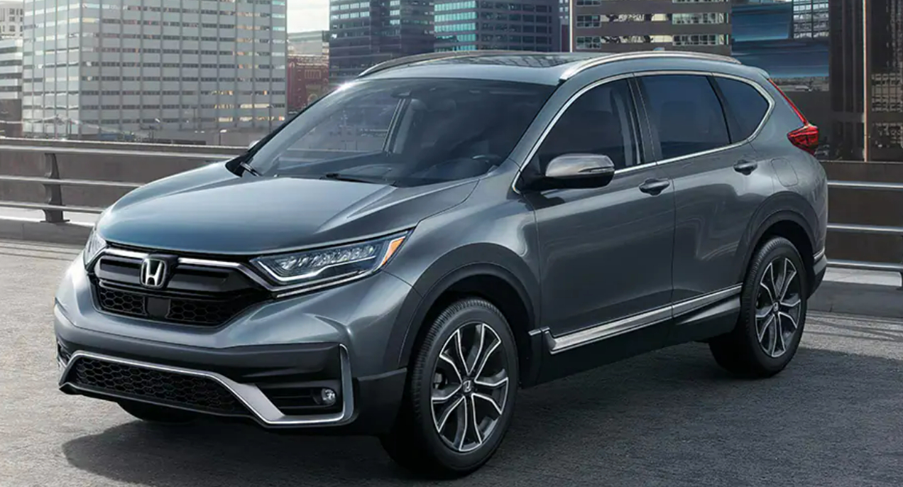 A gray 2022 Honda CR-V small SUV is parked on a roof.