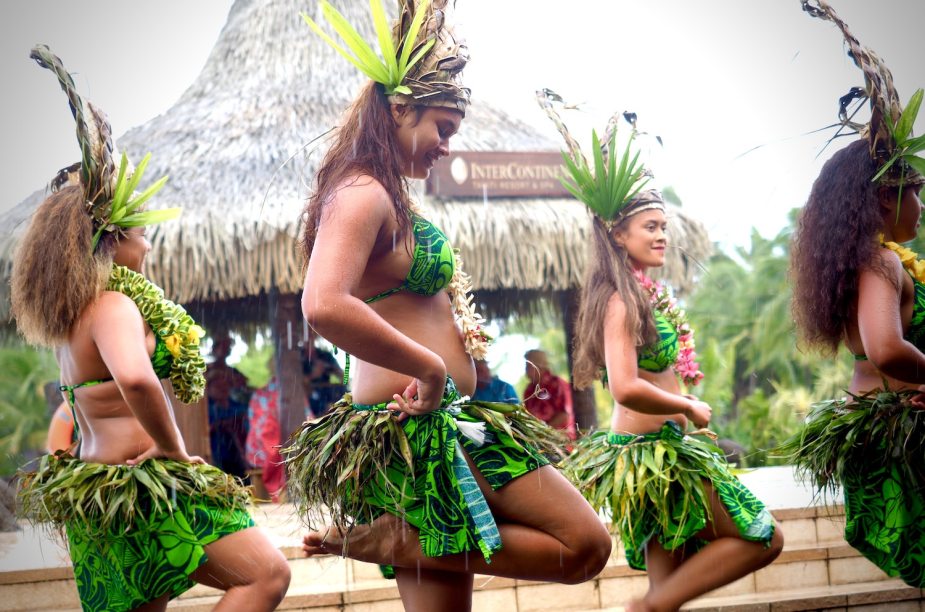 A group of Hula dancers performing in Hawaii.