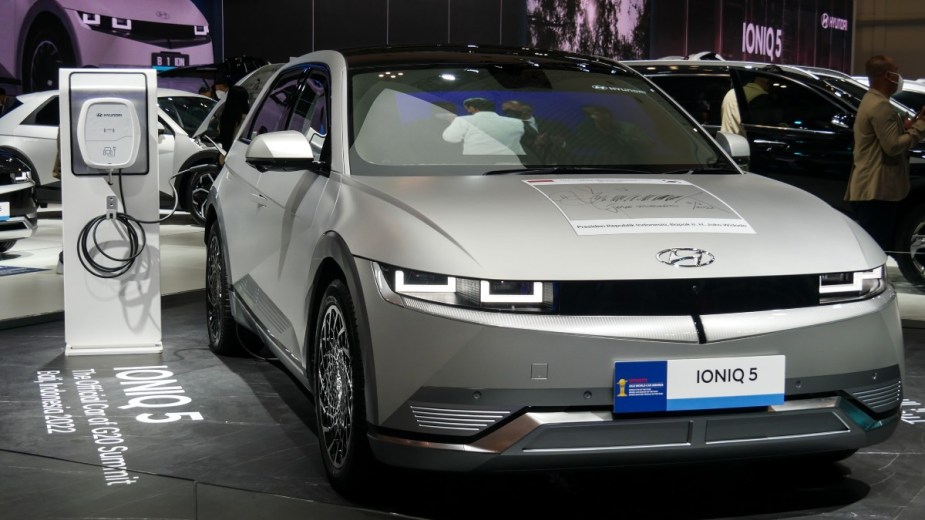 a hyundai ioniq 5 on display at a car show, this car could benefit from this new electric motor
