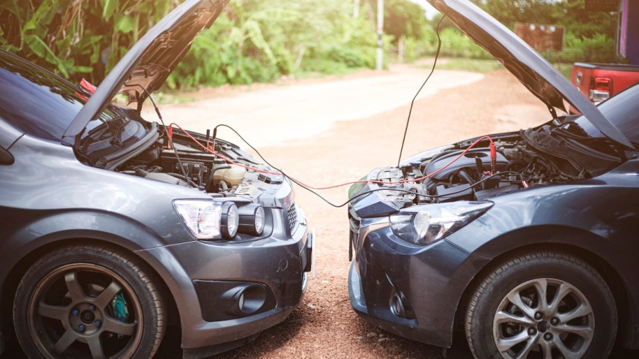 Jump-Start in Progress - This is a way to recharge a dead car battery