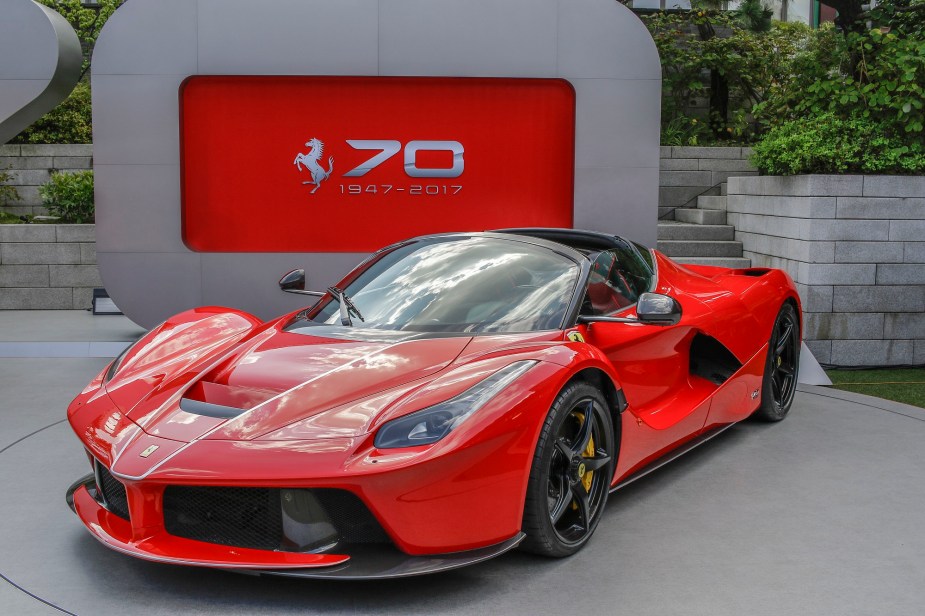 A Ferrari LaFerrari Aperta like Kylie Jenner's and Travis Scott's shows off its removable roof.