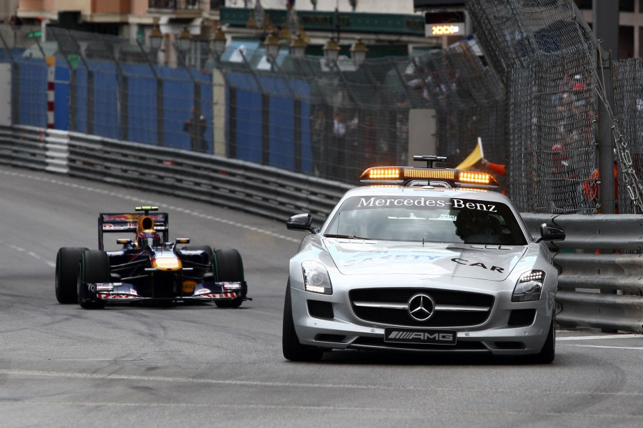 The Mercedes-Benz SLS AMG, like the newer AMG GT, is one of the marque's many F1 safety cars.
