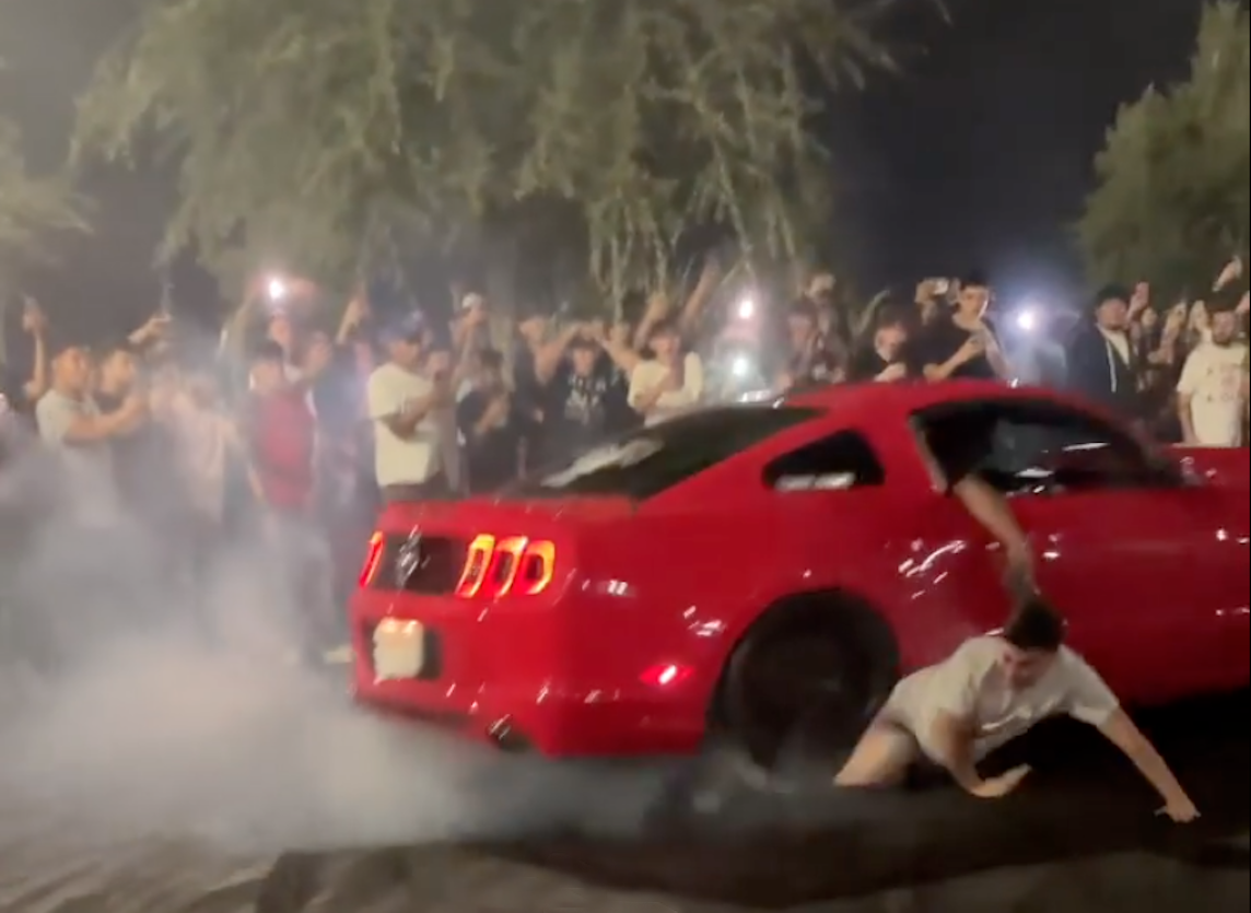 Mustang doing donuts