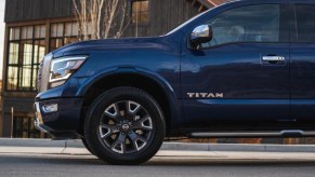 The front of a 2023 Nissan Titan full-size pickup truck.