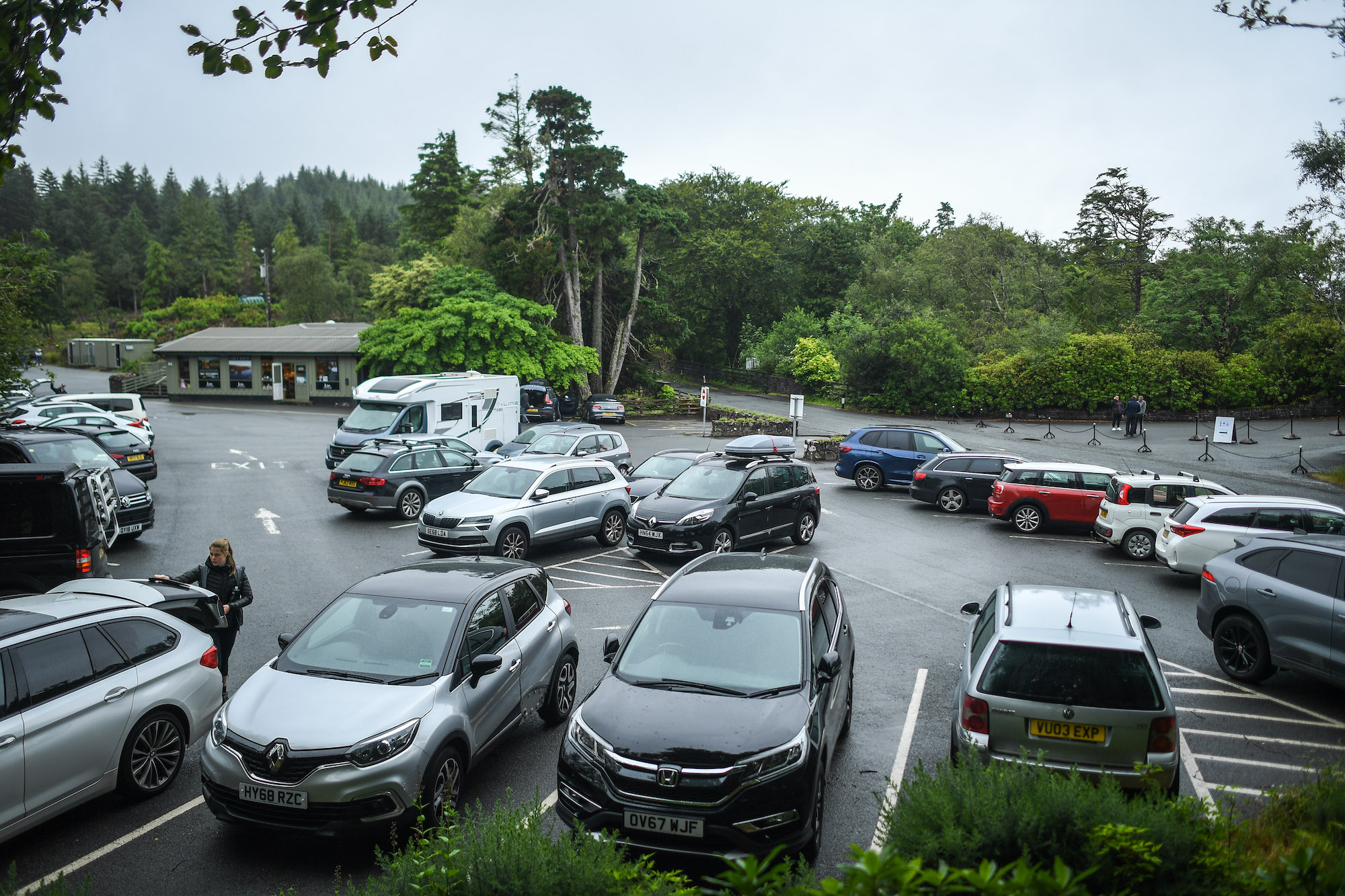 A parking lot with cars, where a potential parking lot accident could have occurred.