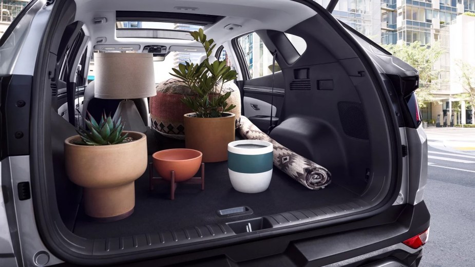 Pots in the cargo area of a 2023 Hyundai Tucson crossover SUV