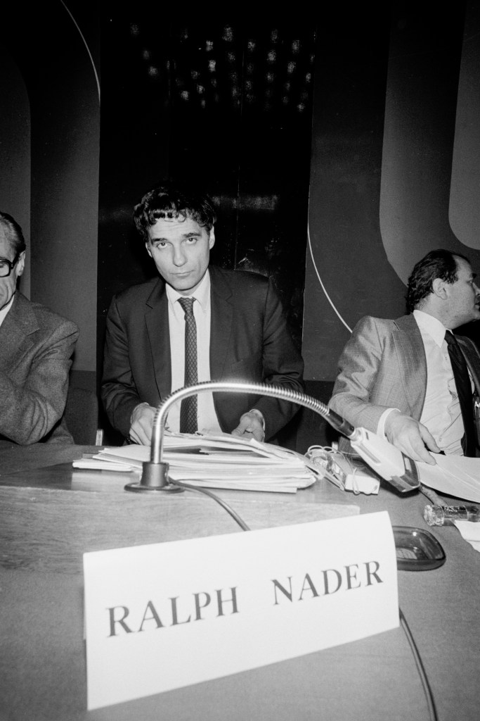 black and white photo of Ralph Nader in Paris, 1976 
