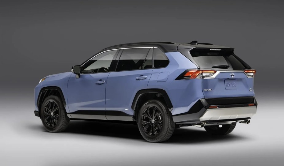 Rear angle view of the popular 2022 Toyota RAV4, the best selling car in the world