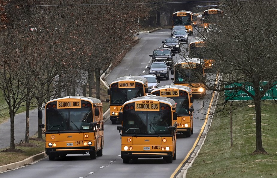 A yellow school bus convoy.