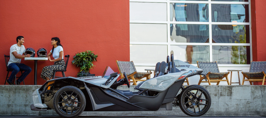 The side view of a Polaris Slingshot.