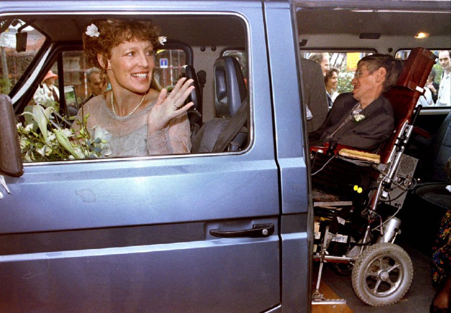 Stephen Hawking's Volkwagen Caravelle driving away from wedding