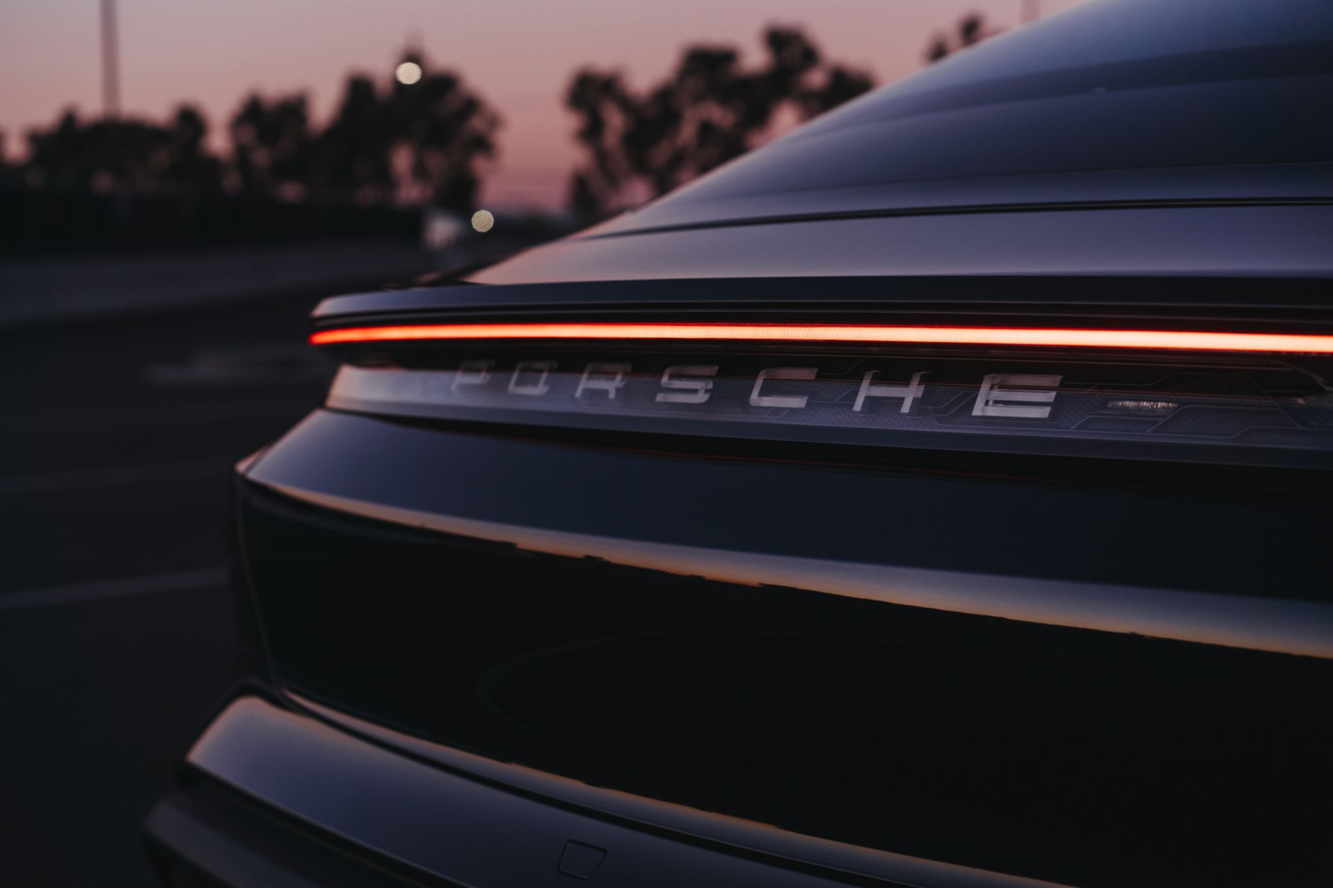 Rear view close-up on the Porsche Taycan Turbo S