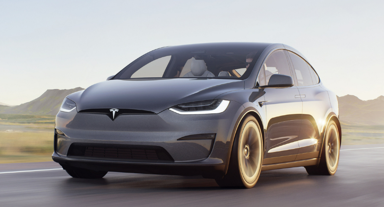 A gray 2022 Tesla Model X electric SUV.