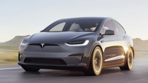 A gray 2022 Tesla Model X electric SUV.