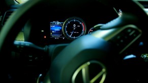 The electronic tachometer in a 2016 Lexus GS200t F Sport showing the turbocharged engine's RPM