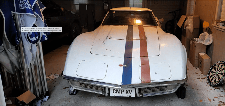 White Corvette C3 with red, white, and blue stripes
