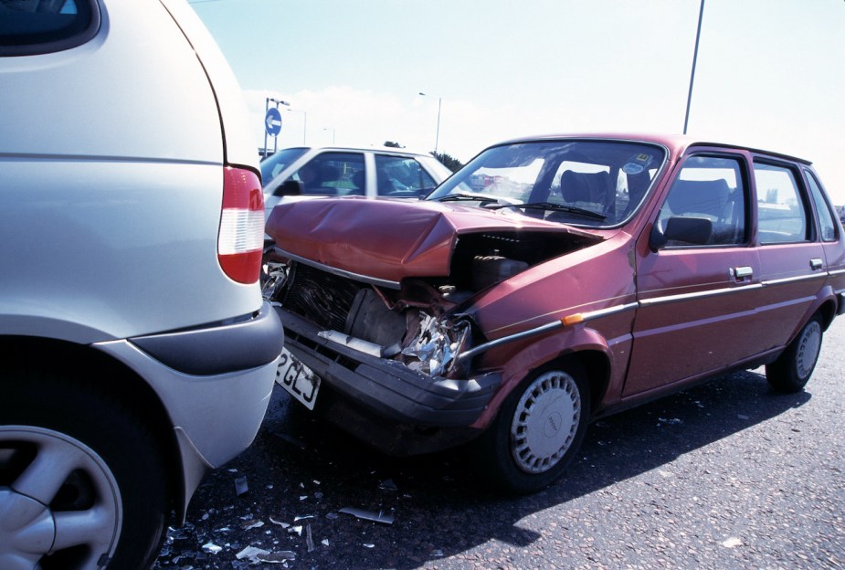 A parked car that was involved in an accident.
