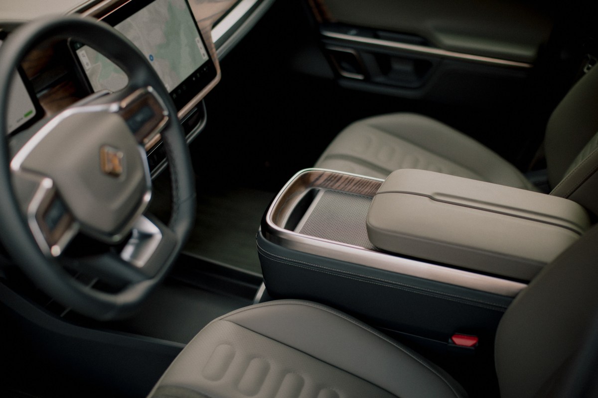 The Rivian R1T truck has a larger interior than a Toyota Tacoma. 