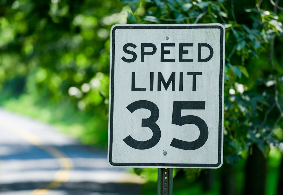 A 35 mph speed limit sign on Snyder Drive.