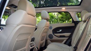 A sunroof inside of a car.