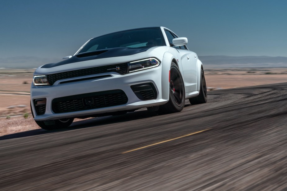 The 2022 Dodge Charger Scat Pack Widebody on the road.