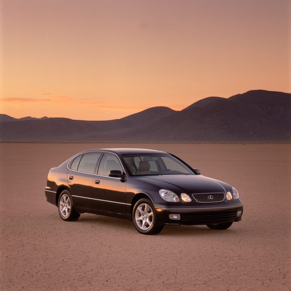 A front view of the 2002 Lexus GS 300 in the desert.