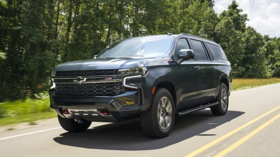 Black 2022 Chevy Suburban Z71 on the road