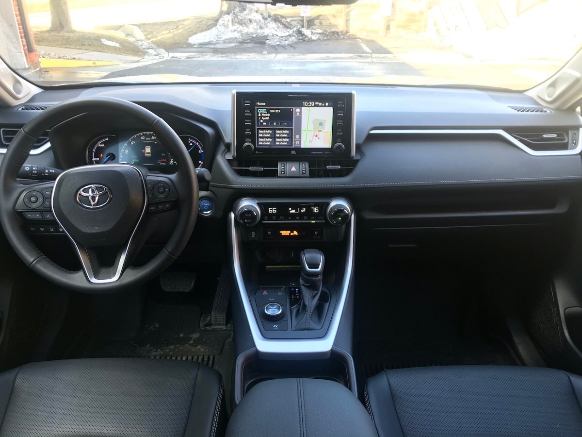 The black interior in the Toyota RAV4 from 2022.