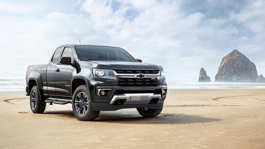 A black 2022 Chevy Colorado doesn't offer a High Country luxury trim level like the Silverado.