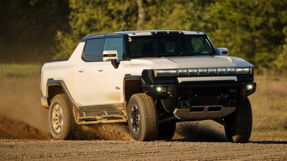 Promo photo of a pre-production GMC Hummer EV off-roading.