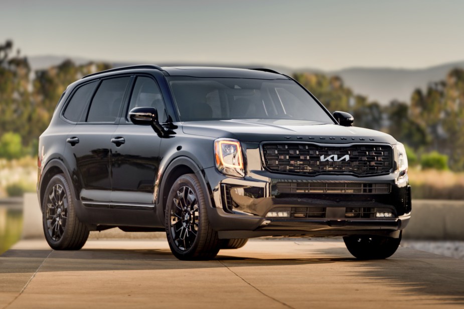A Black 2022 Telluride Nightfall Edition parked outdoors, the Telluride is the best midsize SUV of 2022, according to U.S. News