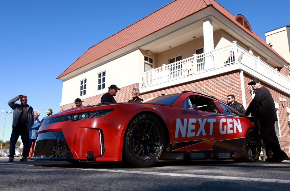 A red prototype NASCAR Next Gen race car completing tests ahead of the 2022 Cup season.